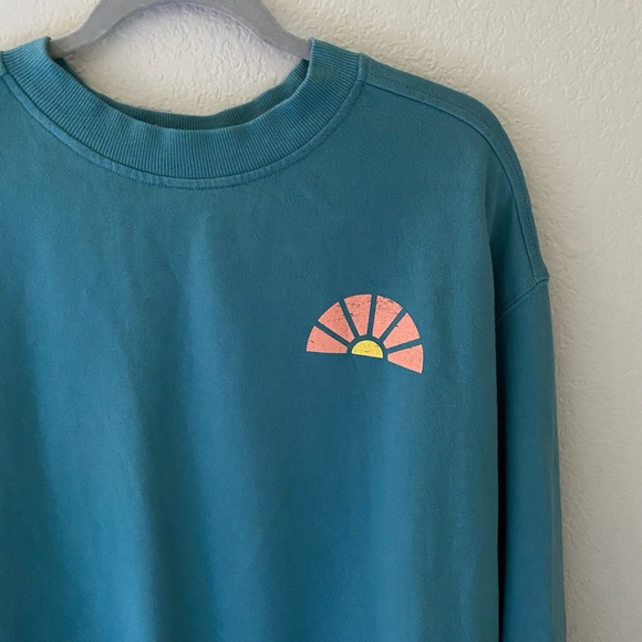 Goodfellow Teal Palm Springs Graphic Back Crew Sweatshirt - Picture 2 of 5